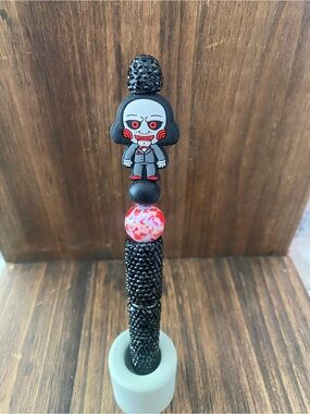New Halloween SAW Black and Red Beaded Pen